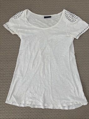 Cotton White Stud-Detail Scoop Neck Tee